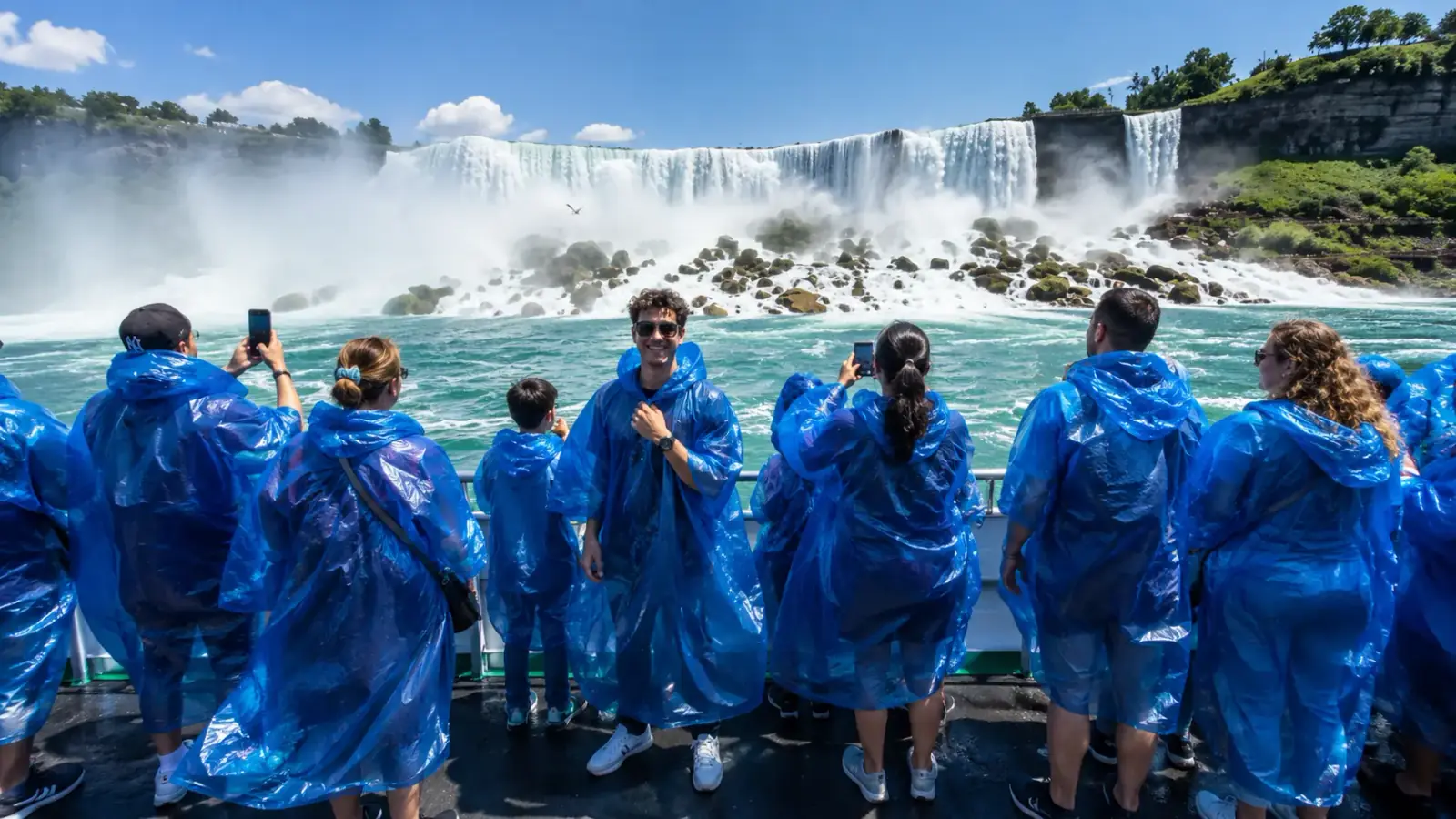 Visitors viewing Niagara Falls USA from boat